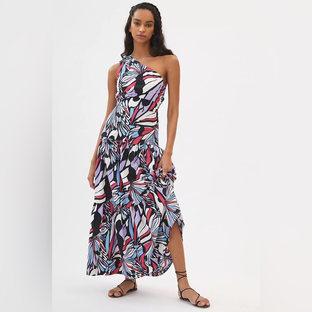 Anthropologie Maeve Multicolor One-Shoulder Maxi Dress